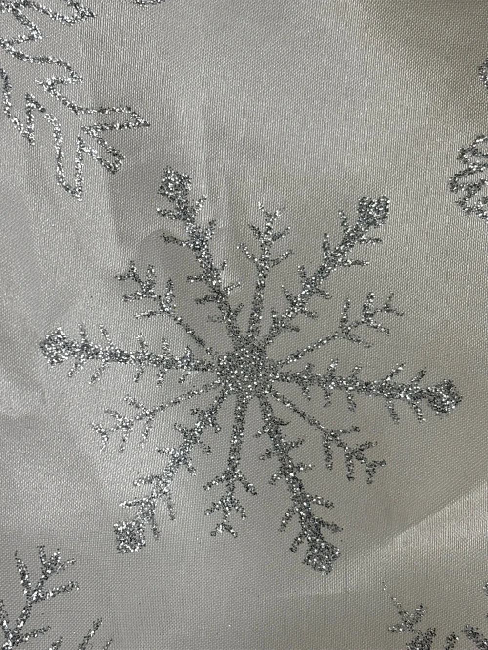 Silver Snowflake Tree Skirt - Festive White and Silver glittery
